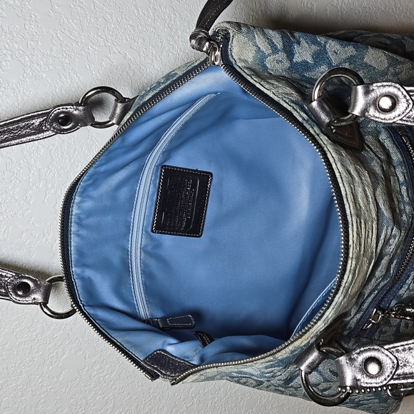 COACH Poppy Wordblock Glam Denim Tote - Picture 10 of 15